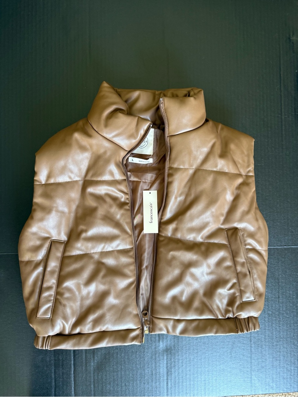 Francesca's Collections Brown Faux-Leather Puffer Vest